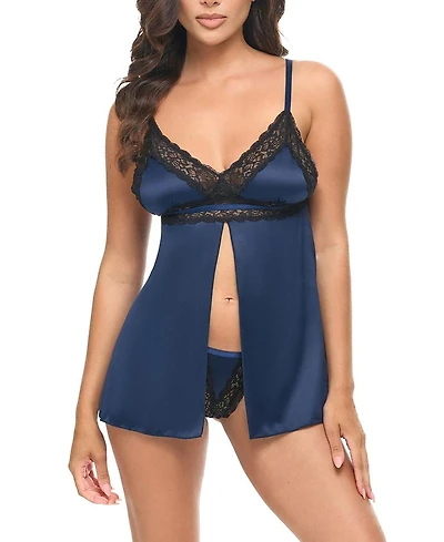 Oh La Cheri Iris Satin & Lace Babydoll