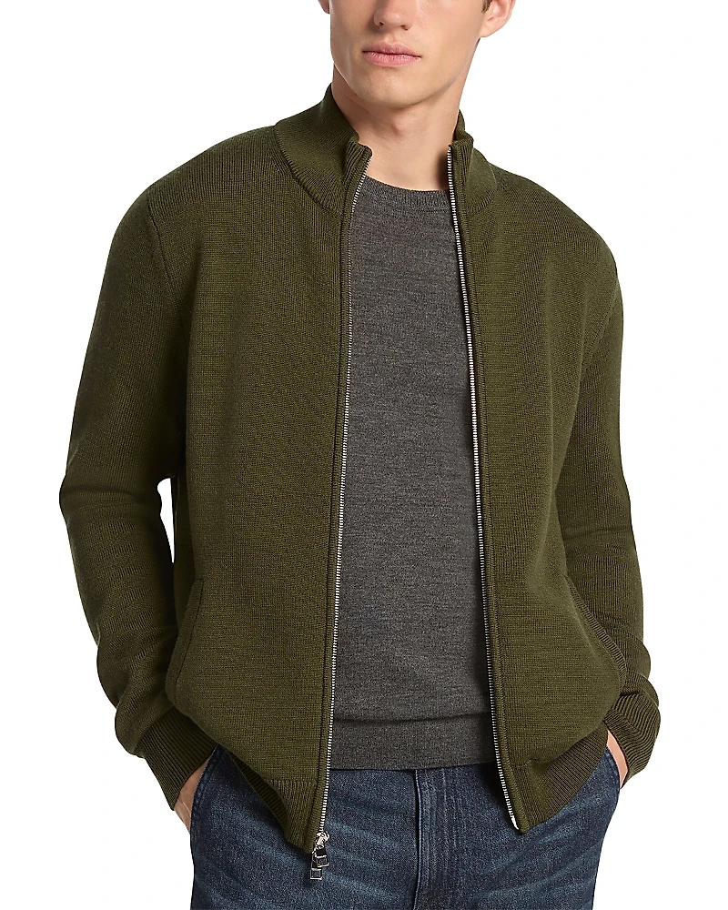 Michael Kors Mock Neck Merino Wool Zip Jacket