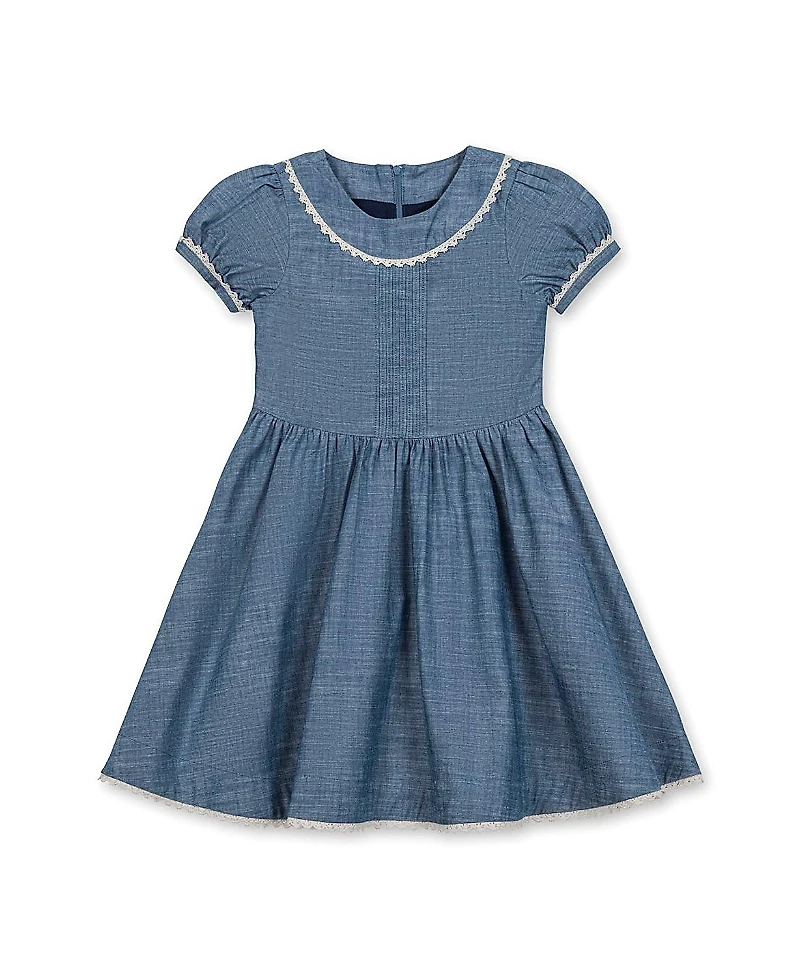 Hope & Henry Girls' Organic Puff Sleeve Pintuck Chambray Dress - Little Kid, Big Kid