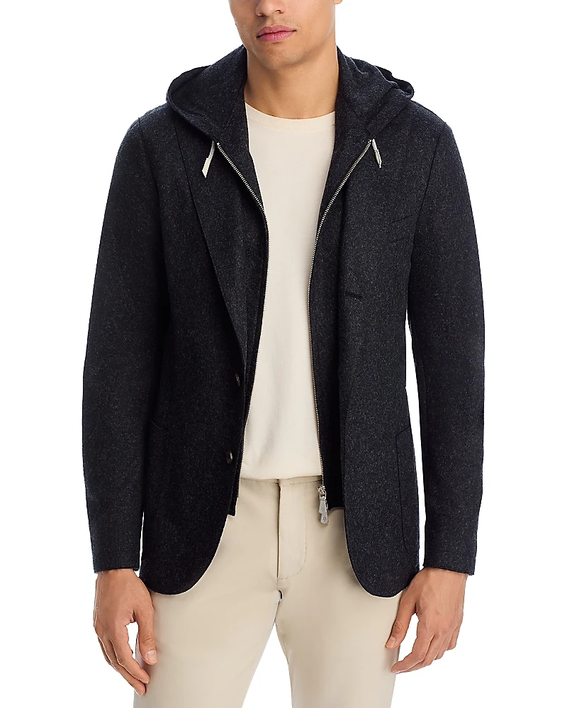 Eleventy Flannel Slim Fit Sport Coat with Removable Full Zip Hoodie