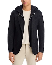 Eleventy Flannel Slim Fit Sport Coat with Removable Full Zip Hoodie