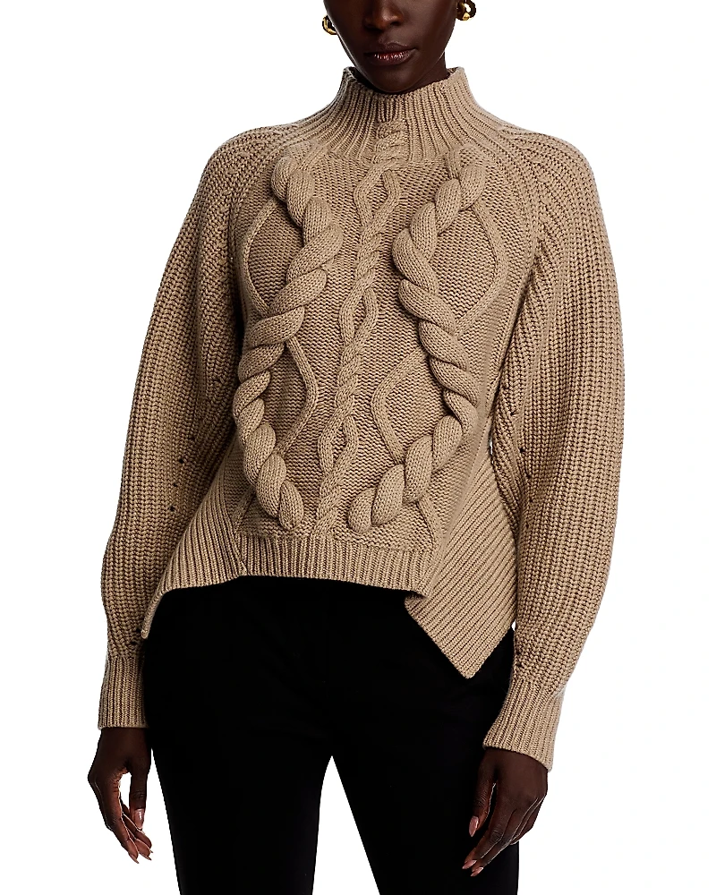 Boss Fibona Wool & Cashmere Turtleneck Cable Knit Sweater
