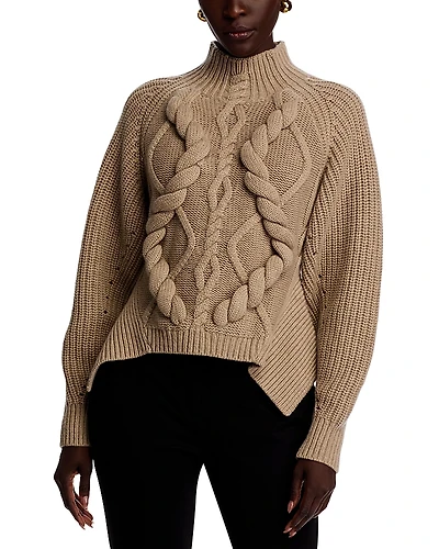Boss Fibona Wool & Cashmere Turtleneck Cable Knit Sweater
