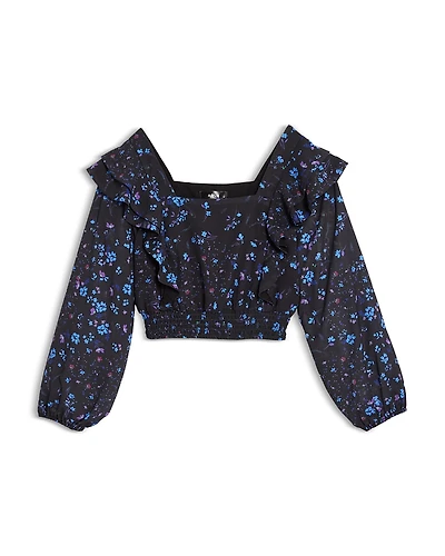 Aqua Girls' Floral Print Ruffled Top, Little Kid, Big Kid - Exclusive