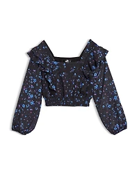 Aqua Girls' Floral Print Ruffled Top, Little Kid, Big Kid - Exclusive