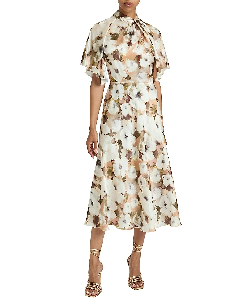 Santorelli Niki Mock Neck Midi Dress with Short Cape Sleeves