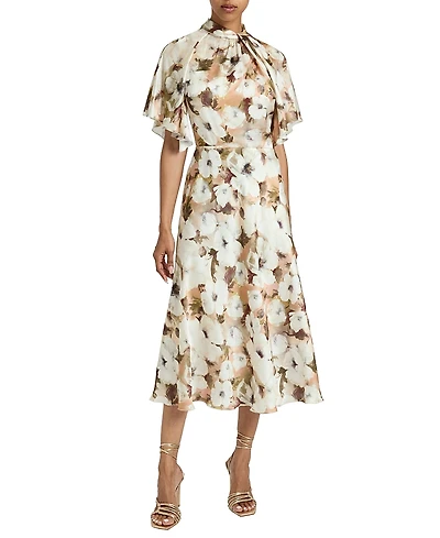 Santorelli Niki Mock Neck Midi Dress with Short Cape Sleeves