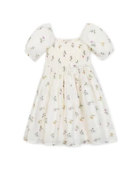 Hope & Henry Girls' Organic Bubble Sleeve Smocked Dress - Little Kid, Big Kid