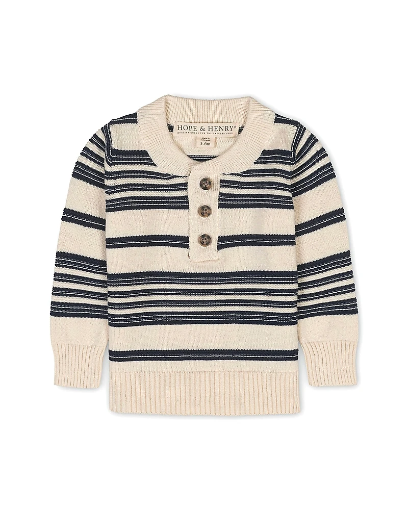 Hope & Henry Boys' Organic Long Sleeve Henley Pullover Sweater with Elbow Patches - Little Kid, Big Kid