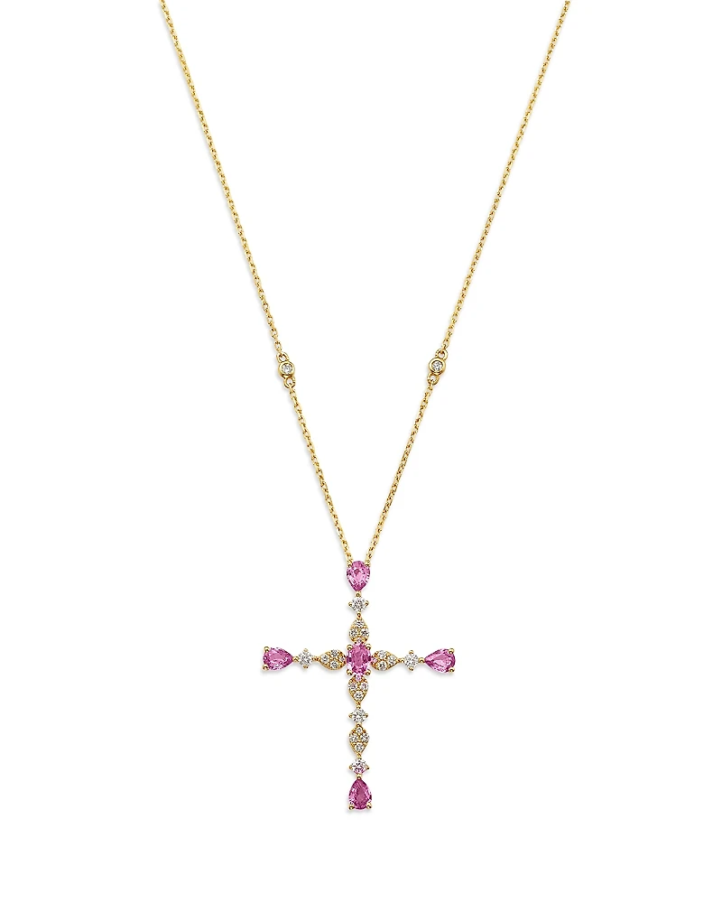 Bloomingdale's Fine Collection Pink Sapphire & Diamond Cross Pendant Necklace