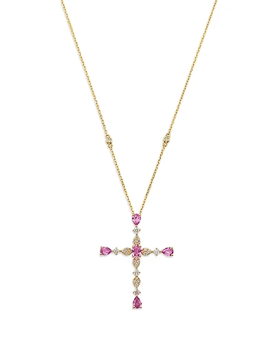 Bloomingdale's Fine Collection Pink Sapphire & Diamond Cross Pendant Necklace