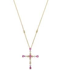 Bloomingdale's Fine Collection Pink Sapphire & Diamond Cross Pendant Necklace