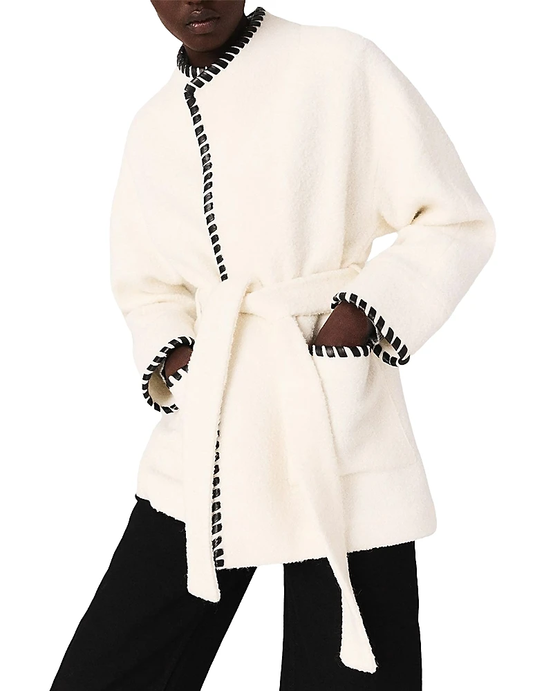 Maje Lined Coat with Contrasting Ribbon