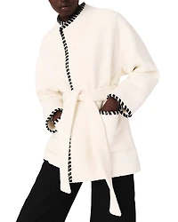 Maje Lined Coat with Contrasting Ribbon