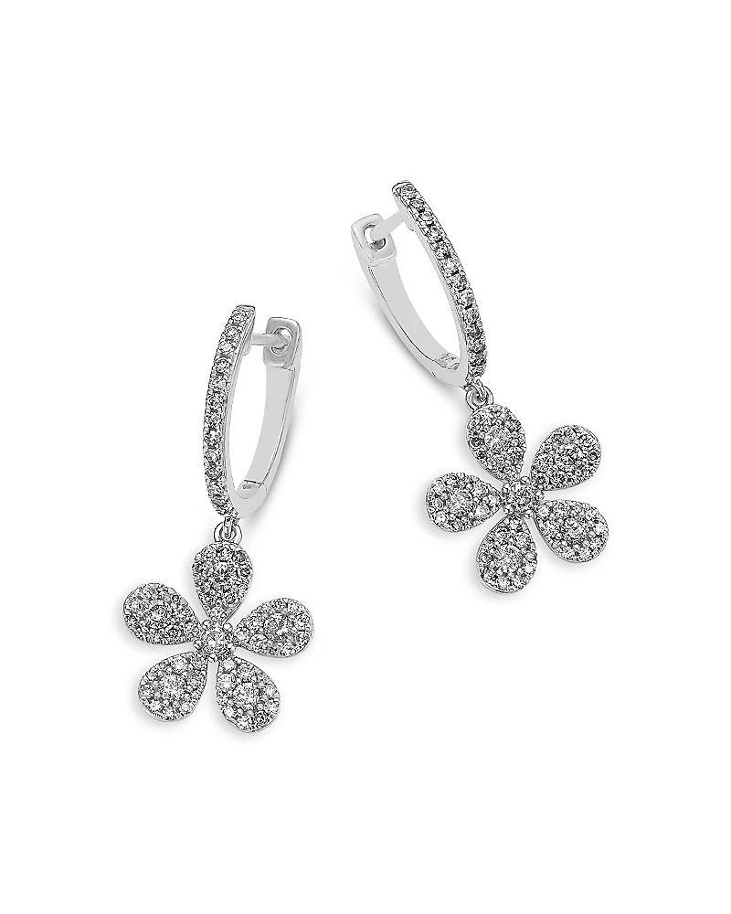 Bloomingdale's Fine Collection Diamond Flower Charm Dangle Hoop Earrings