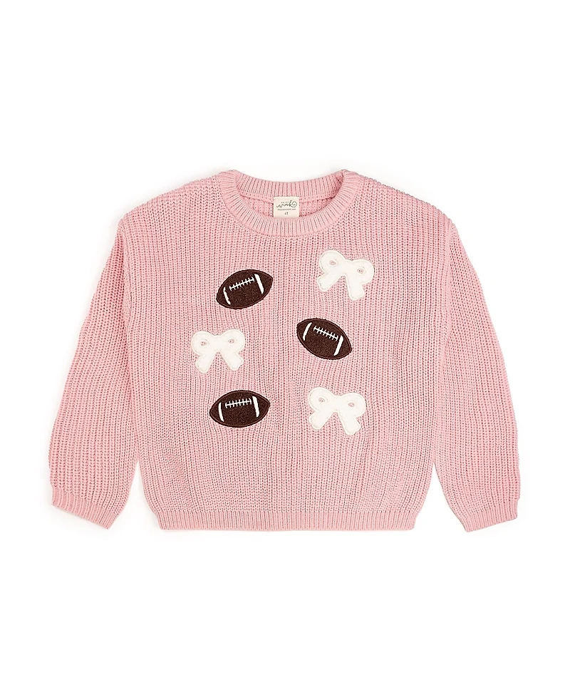Sweet Wink Girl's Football Bows Patch Knit Sweater - Little Kid, Big Kid