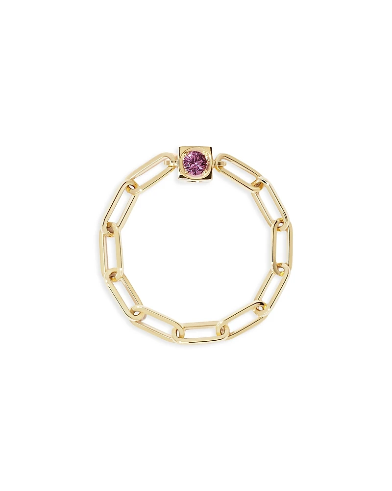 Dinh Van 18K Yellow Gold Le Cube Diamont Pink Sapphire Chain Ring