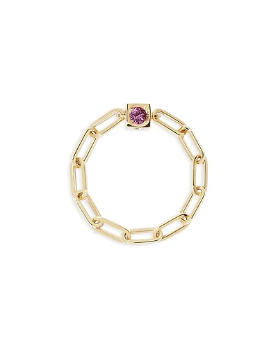 Dinh Van 18K Yellow Gold Le Cube Diamont Pink Sapphire Chain Ring