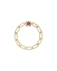 Dinh Van 18K Yellow Gold Le Cube Diamont Pink Sapphire Chain Ring