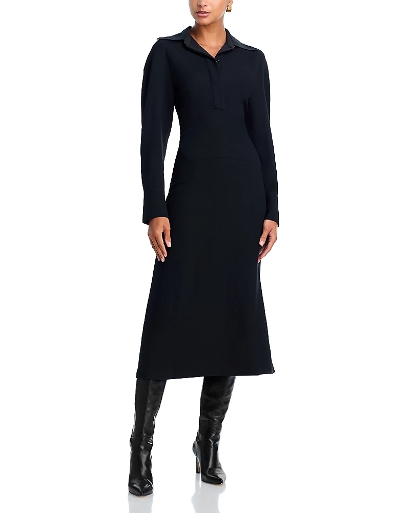 Victoria Beckham Long Sleeve Polo Collar Midi Dress