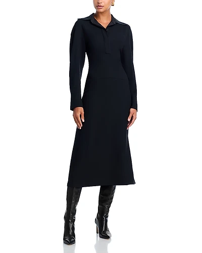 Victoria Beckham Long Sleeve Polo Collar Midi Dress