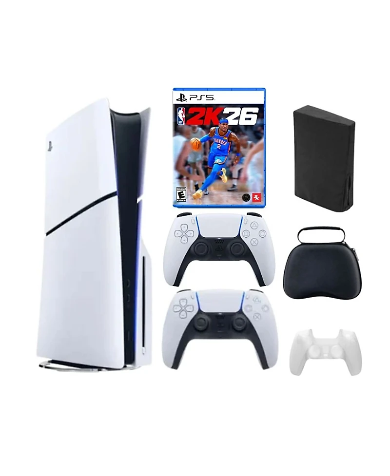 Sony PlayStation 5 Slim Disc Bundle with Nba 2K26 Game, Accessories and Extra Controller