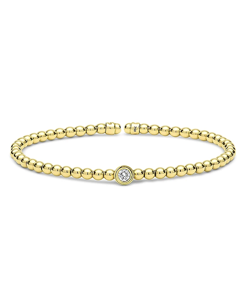 Lagos 18K Yellow Gold Caviar Gold Diamond Bezel Bead Flex Bangle Bracelet