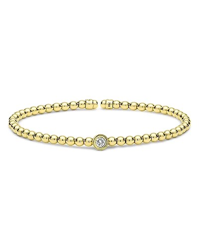 Lagos 18K Yellow Gold Caviar Gold Diamond Bezel Bead Flex Bangle Bracelet