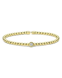 Lagos 18K Yellow Gold Caviar Gold Diamond Bezel Bead Flex Bangle Bracelet