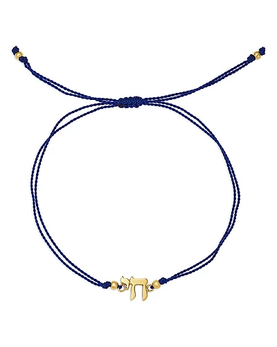 Zoe Chicco 14K Yellow Gold Midi Bitty Symbols Chai Blue Cord Slider Bracelet
