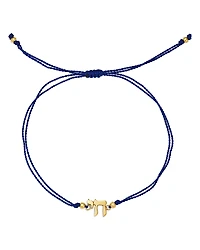 Zoe Chicco 14K Yellow Gold Midi Bitty Symbols Chai Blue Cord Slider Bracelet