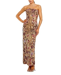 Mac Duggal Floral Sequin Mesh Strapless Column Ankle Dress
