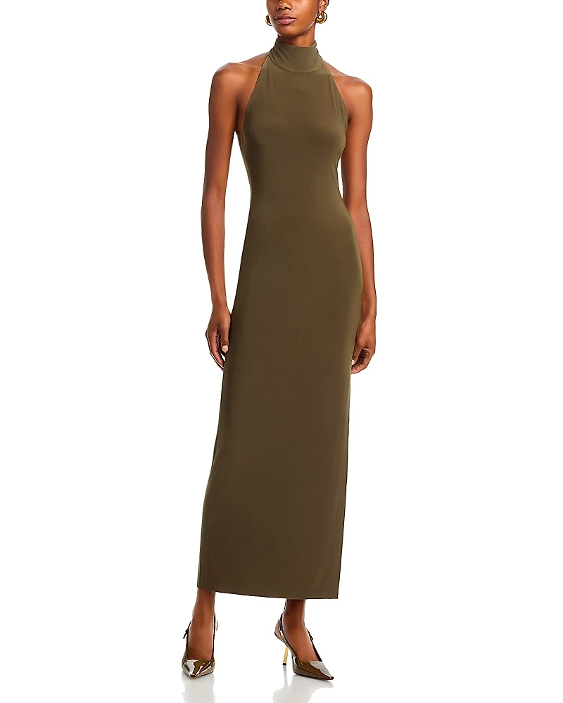 Norma Kamali Halter Turtleneck Side Slit Gown