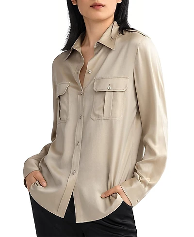 Lilysilk Sandwashed Silk Shirt With Epaulettes