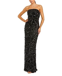 Mac Duggal Strapless Sequin Column Evening Gown With Bow