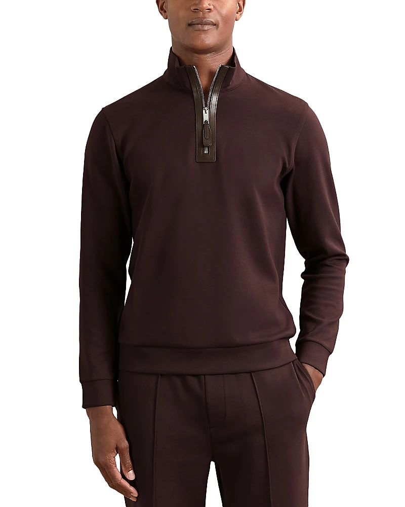 Reiss Hale Interlock Leather Placket Half Zip