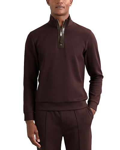 Reiss Hale Interlock Leather Placket Half Zip