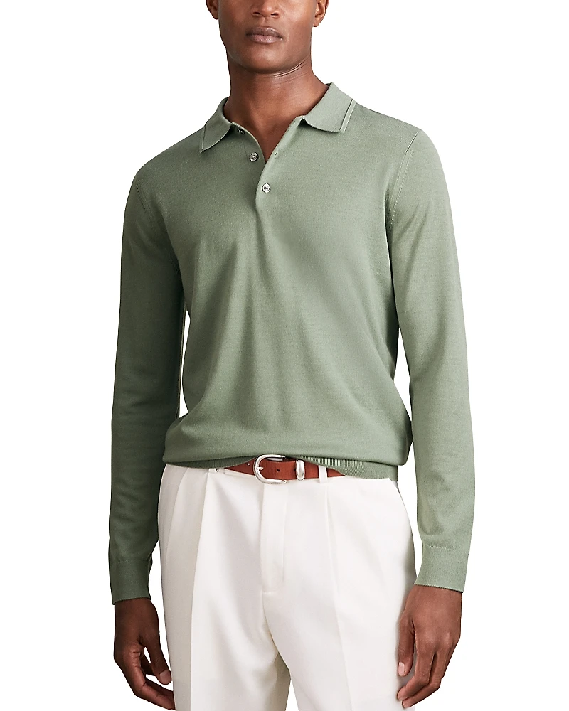 Reiss Trafford Merino Wool Long Sleeve Polo Shirt