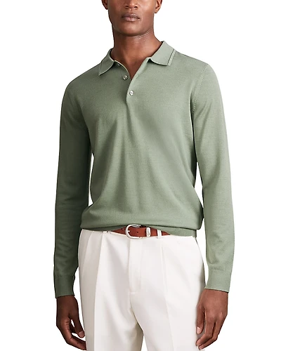 Reiss Trafford Merino Wool Long Sleeve Polo Shirt