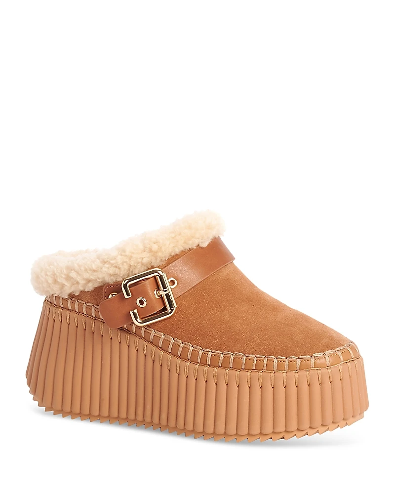 Chloe Women's Nama Shearling Lined Wedge Mules