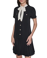 Karl Lagerfeld Paris Bow Neck Pleated Skirt Dress