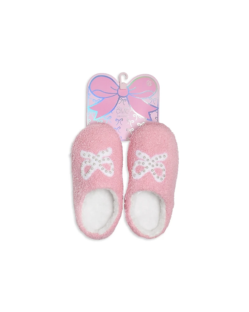 Omg Accessories Girls' Bow Pearl Plush Slippers