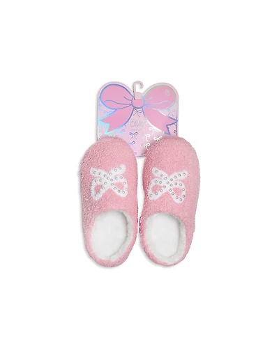 Omg Accessories Girls' Bow Pearl Plush Slippers
