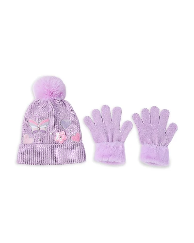 Omg Accessories Girls' Butterfly Applique Hat & Gloves Set - Big Kid