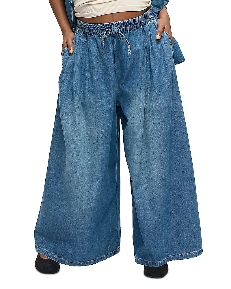 Ingrid & Isabel Wide Leg Drawstring Denim Maternity Pants