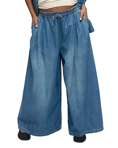 Ingrid & Isabel Wide Leg Drawstring Denim Maternity Pants