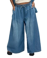 Ingrid & Isabel Wide Leg Drawstring Denim Maternity Pants