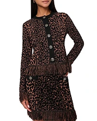 Milly Leopard Print Fringe Cardigan