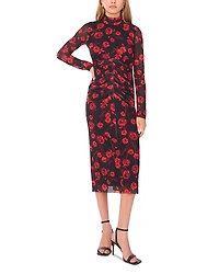 1.state Long Sleeve High Neck Mesh Midi Dress