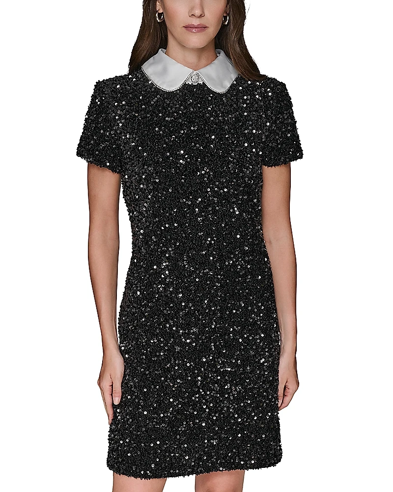 Karl Lagerfeld Paris Sequinned Collared Dress